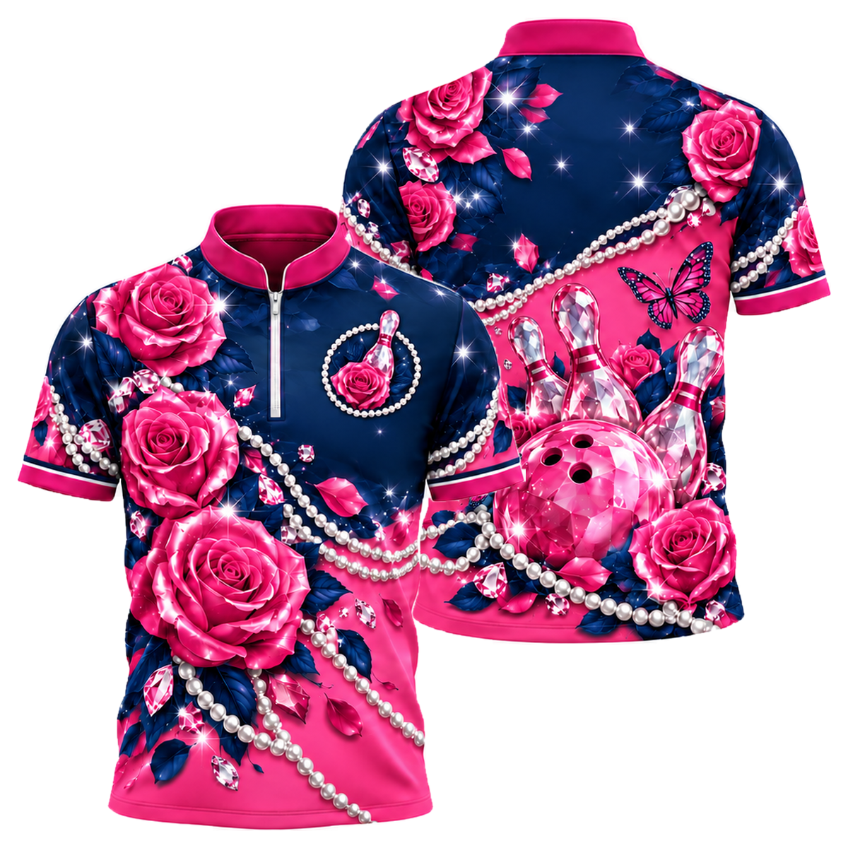 Rose Quartz Lanes Bowling Jersey in Pink & Navy