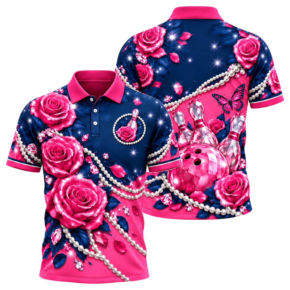 Rose Quartz Lanes Unisex Polo in Pink & Navy