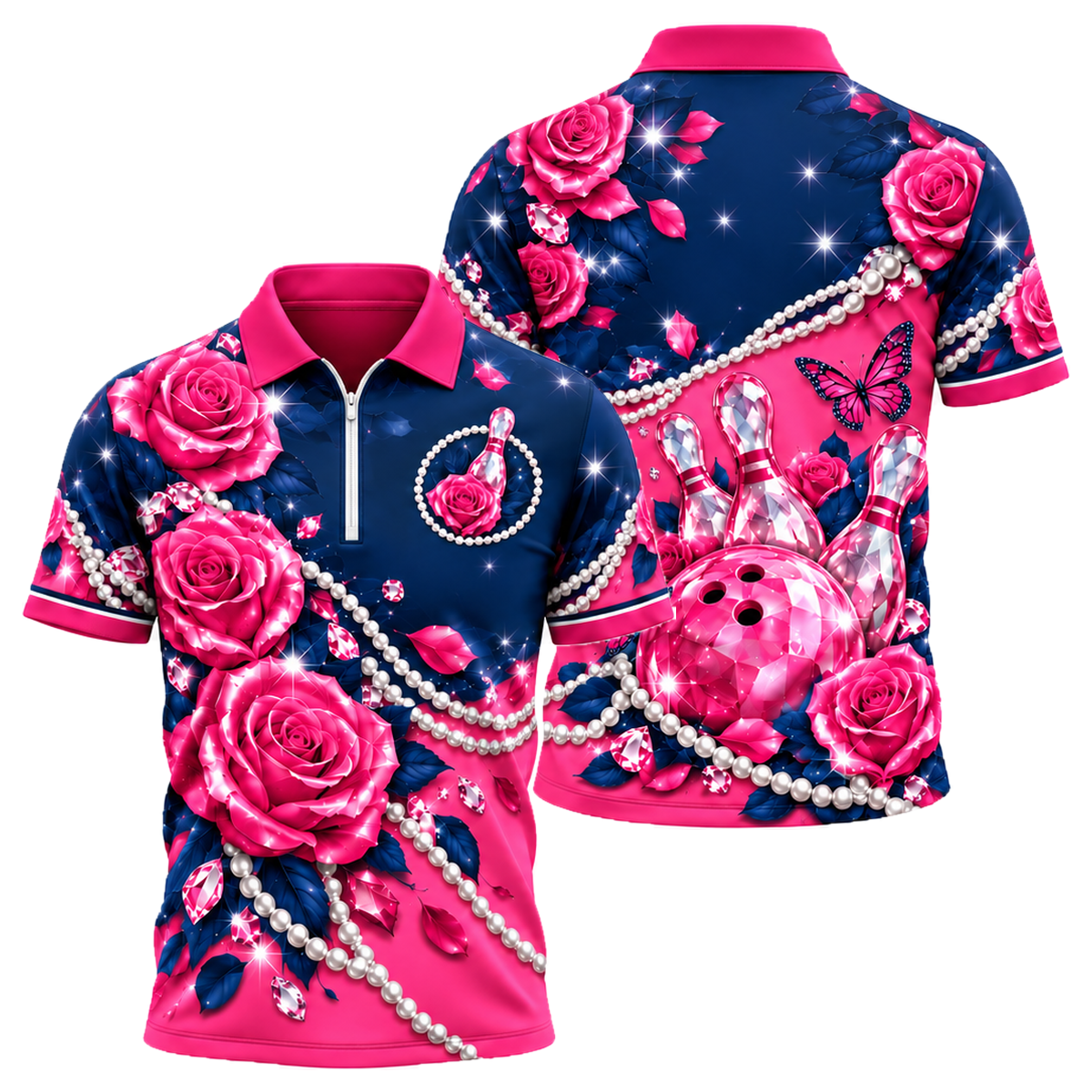 Rose Quartz Lanes Quarter-Zip Polo in Pink & Navy