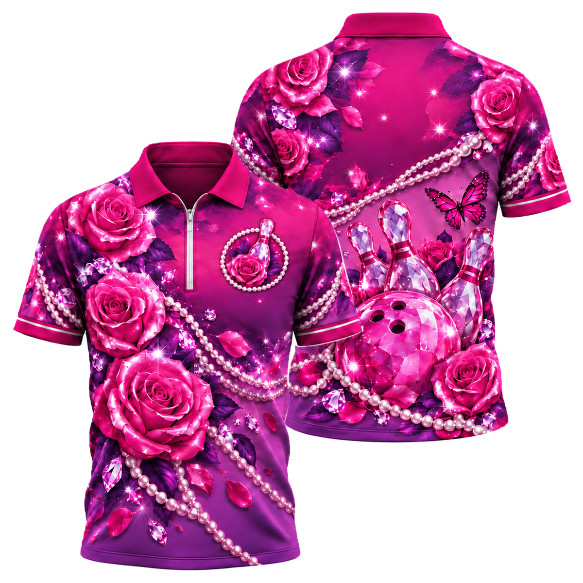 Rose Quartz Lanes Quarter-Zip Polo in Pink & Purple