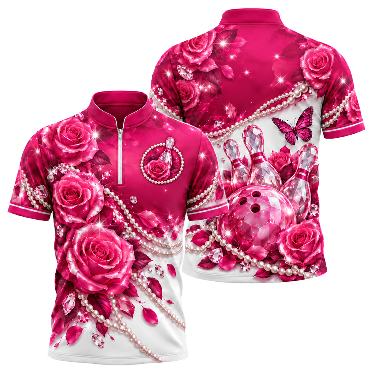 Rose Quartz Lanes Bowling Jersey in Pink & White