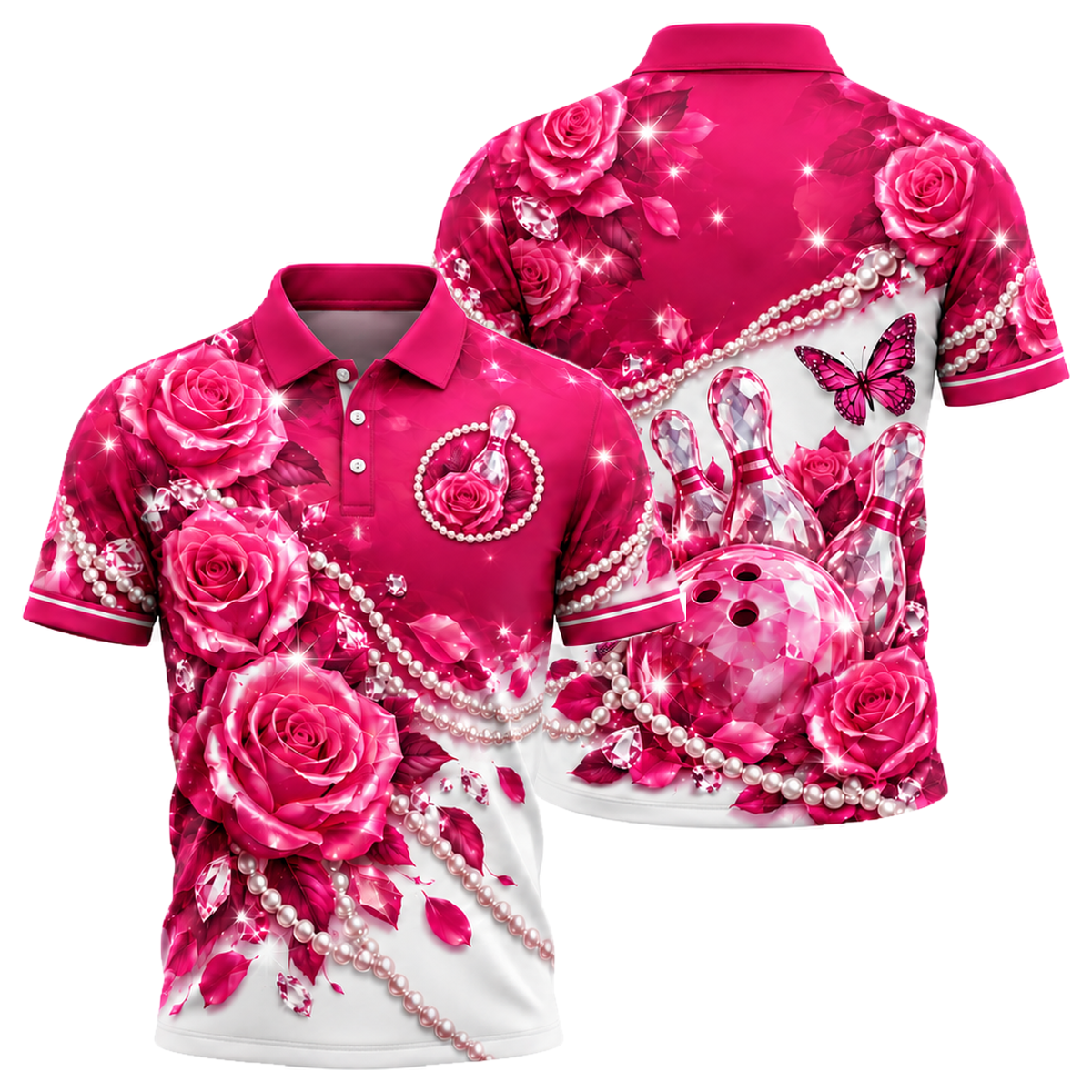 Rose Quartz Lanes Unisex Polo in Pink & White