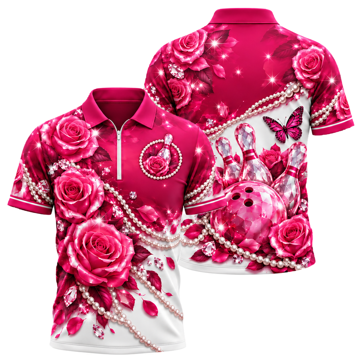 Rose Quartz Lanes Quarter-Zip Polo in Pink & White