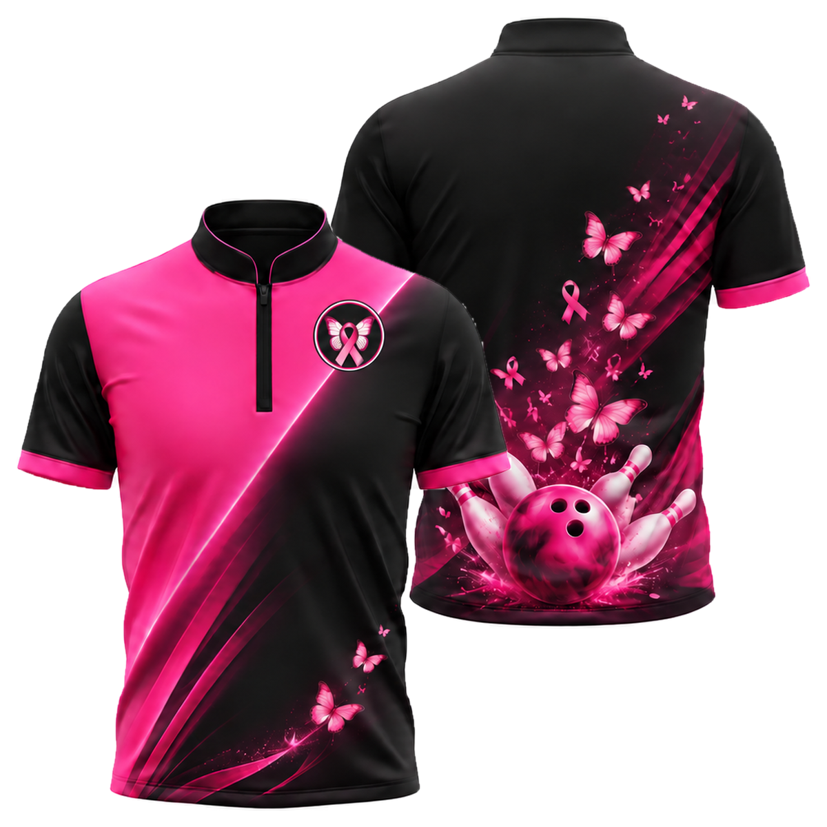 Butterfly Hope Strike Bowling Jersey in Pink & Black