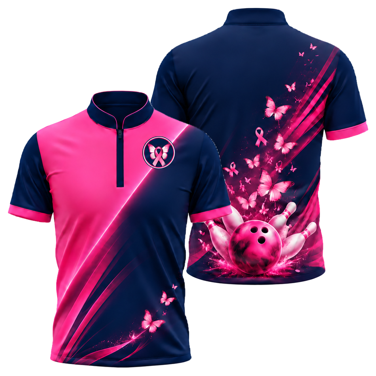 Butterfly Hope Strike Bowling Jersey in Pink & Navy