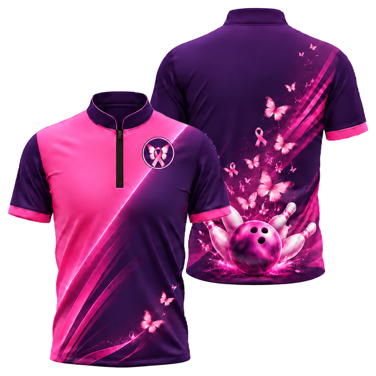 Butterfly Hope Strike Bowling Jersey in Pink & Purple