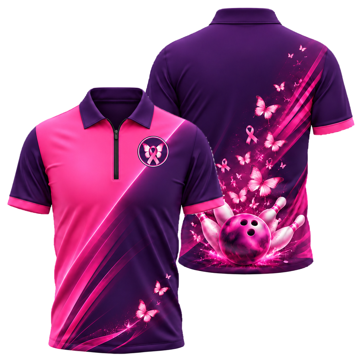 Butterfly Hope Strike Quarter-Zip Polo in Pink & Purple