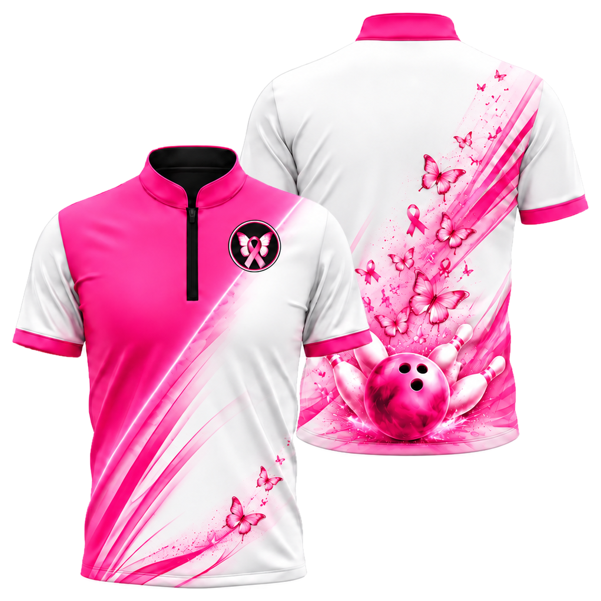 Butterfly Hope Strike Bowling Jersey in Pink & White