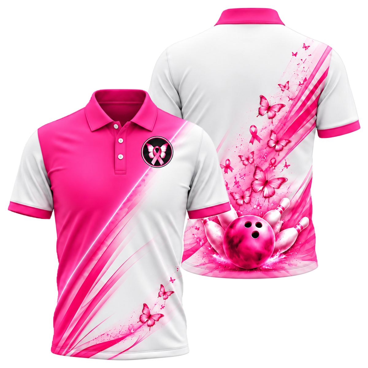 Butterfly Hope Strike Unisex Polo in Pink & White