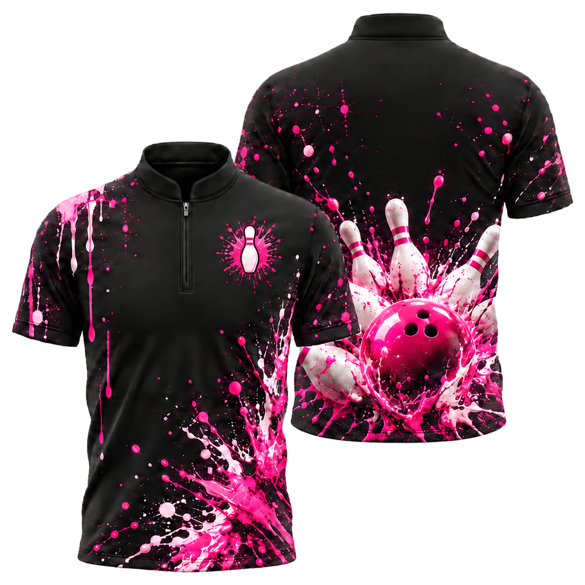 Pink Paint Blast Bowling Jersey in Pink & Black