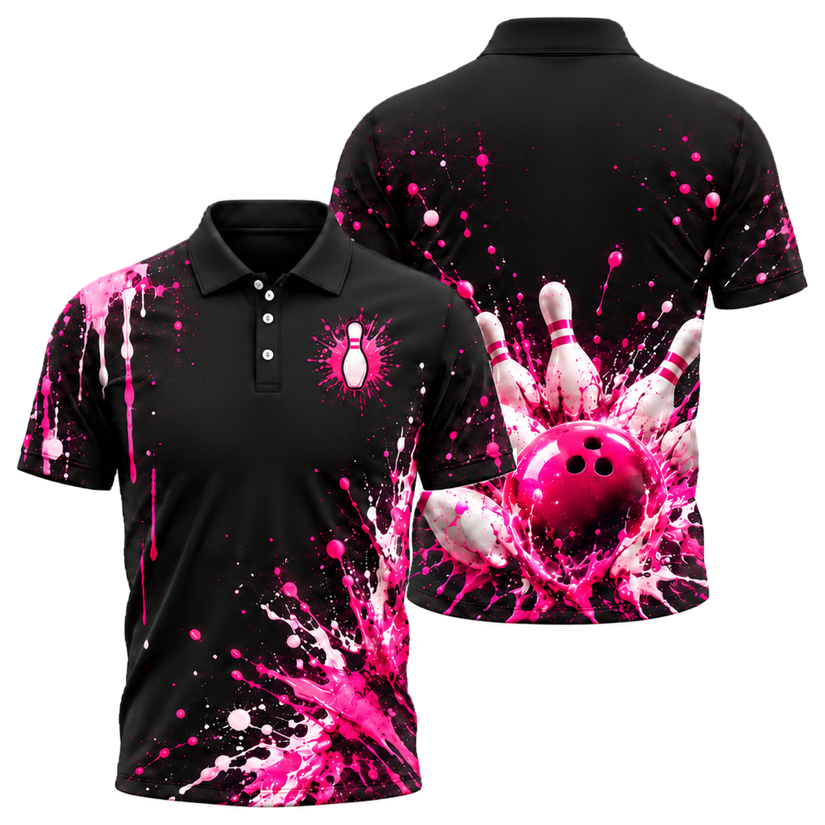 Pink Paint Blast Unisex Polo in Pink & Black