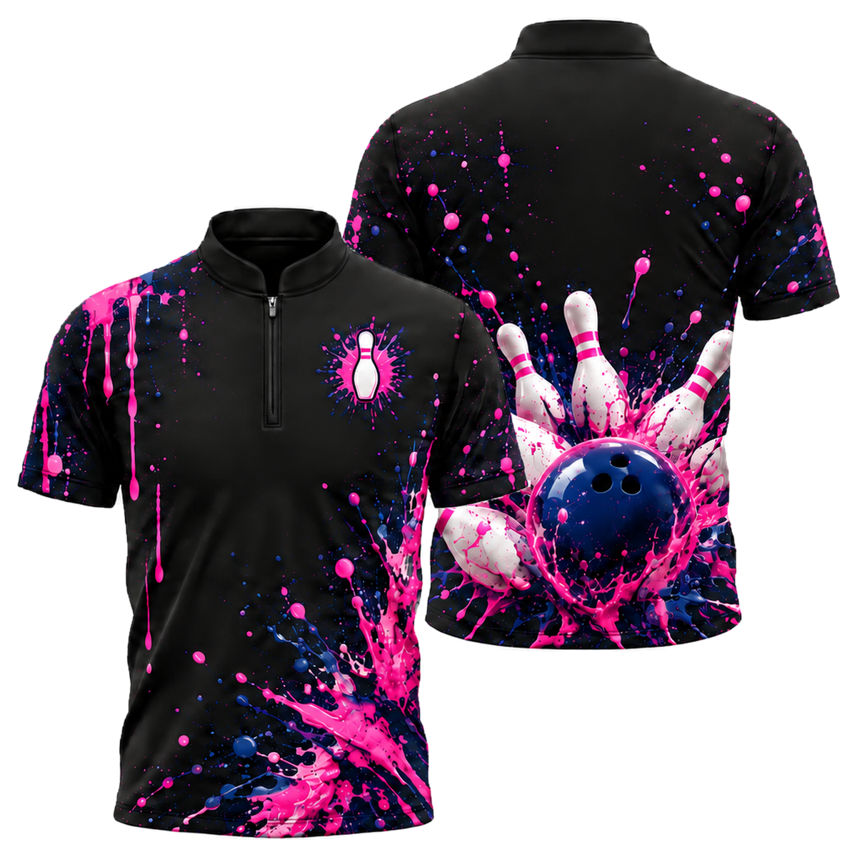 Pink Paint Blast Bowling Jersey in Pink & Navy