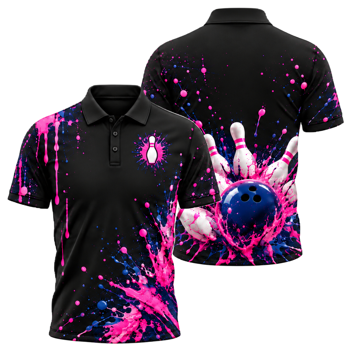 Pink Paint Blast Unisex Polo in Pink & Navy
