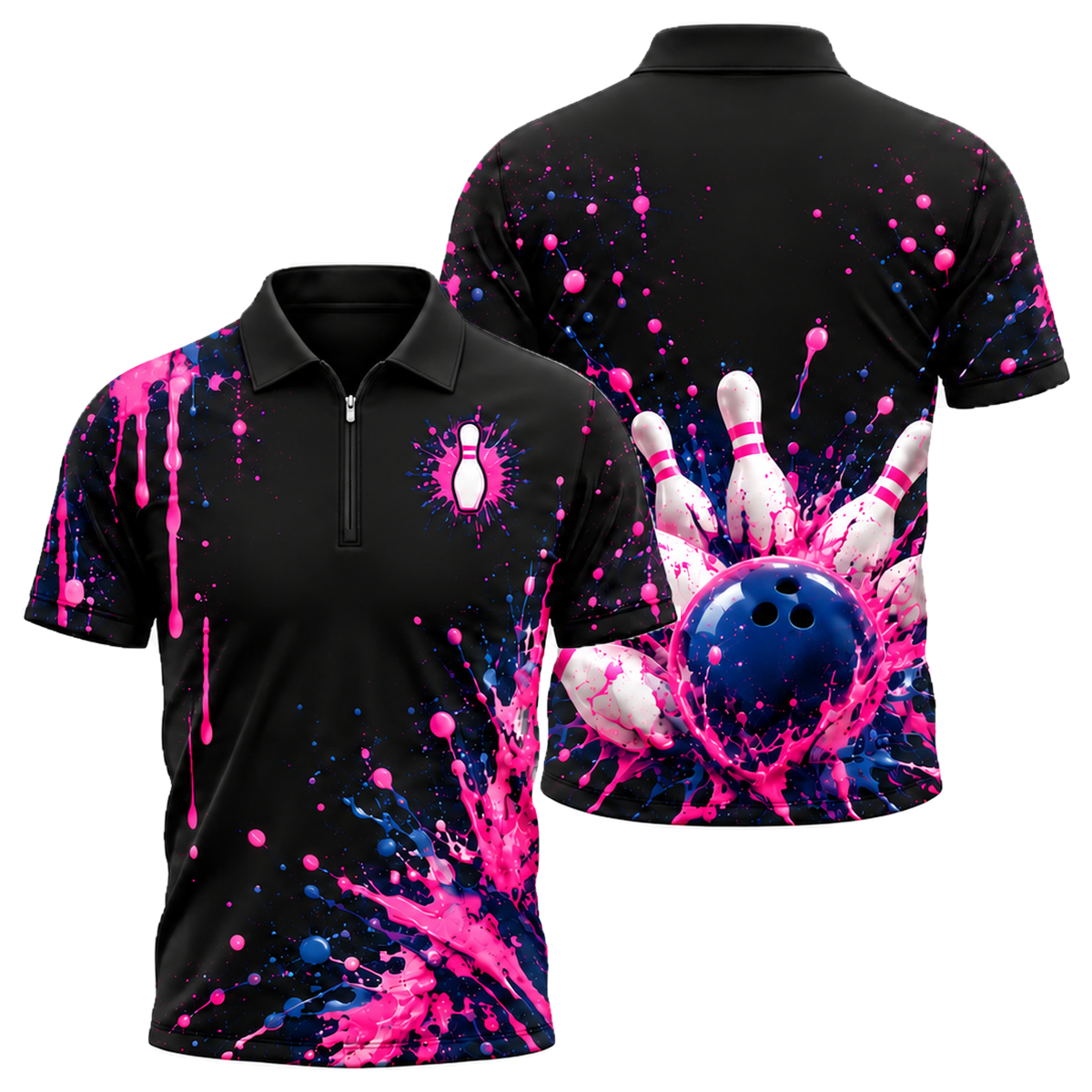 Pink Paint Blast Quarter-Zip Polo in Pink & Navy