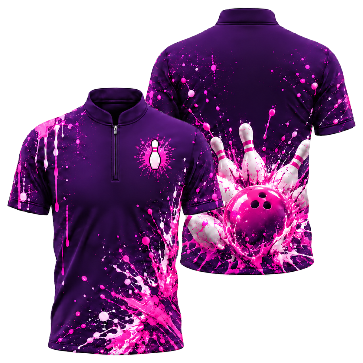 Pink Paint Blast Bowling Jersey in Pink & Purple