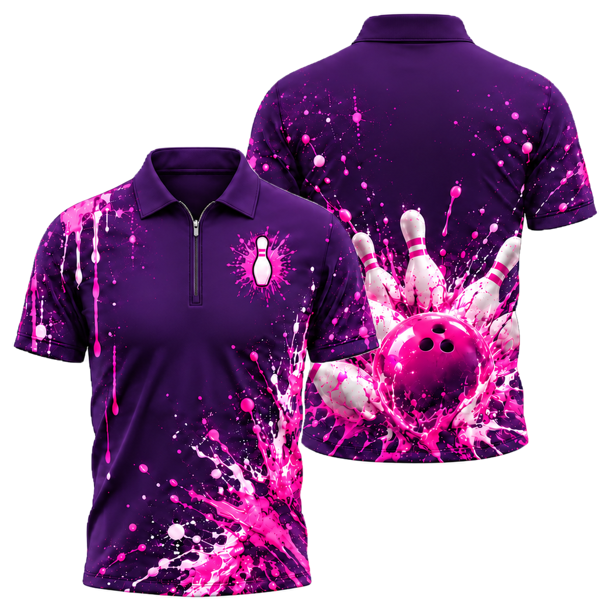 Pink Paint Blast Quarter-Zip Polo in Pink & Purple