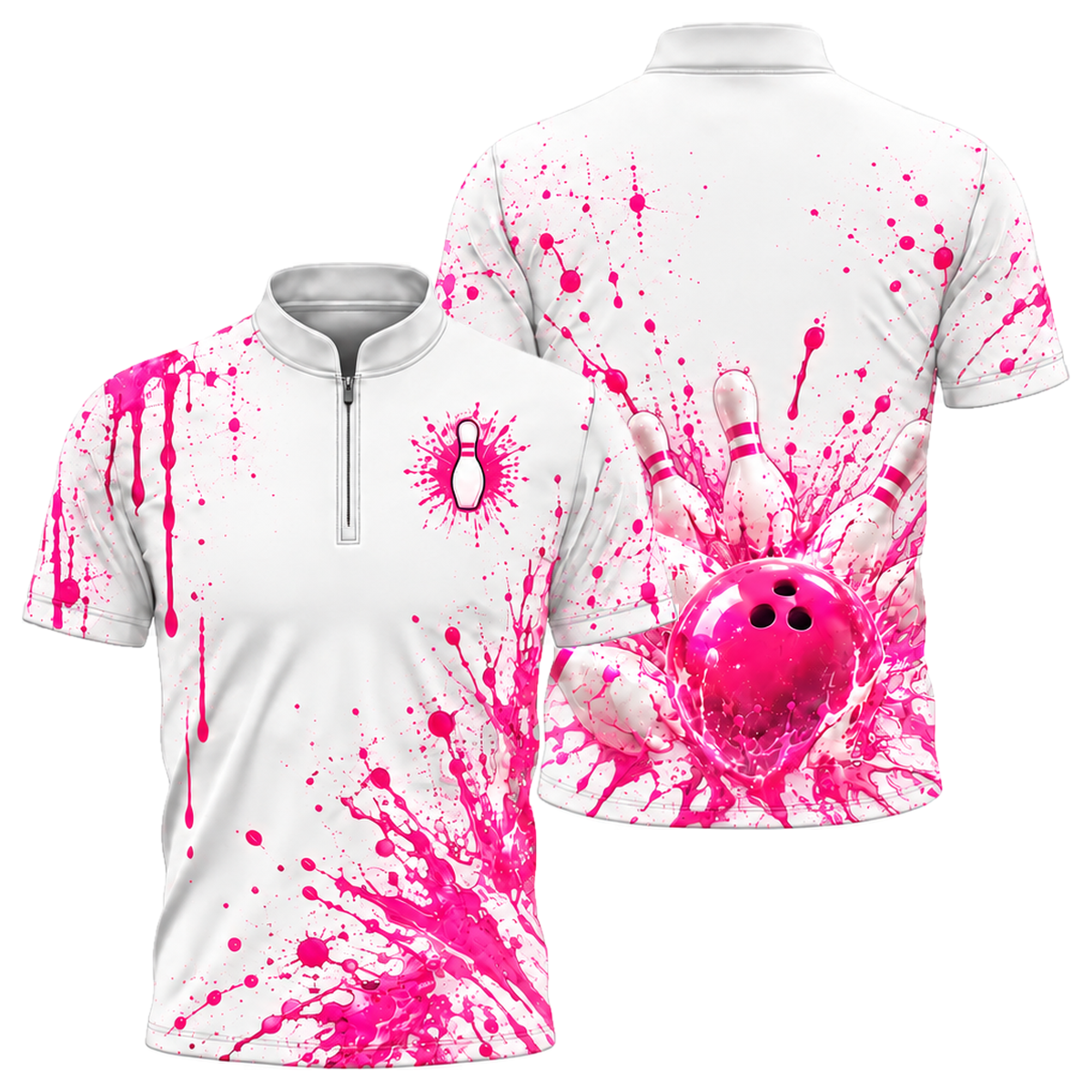 Pink Paint Blast Bowling Jersey in Pink & White