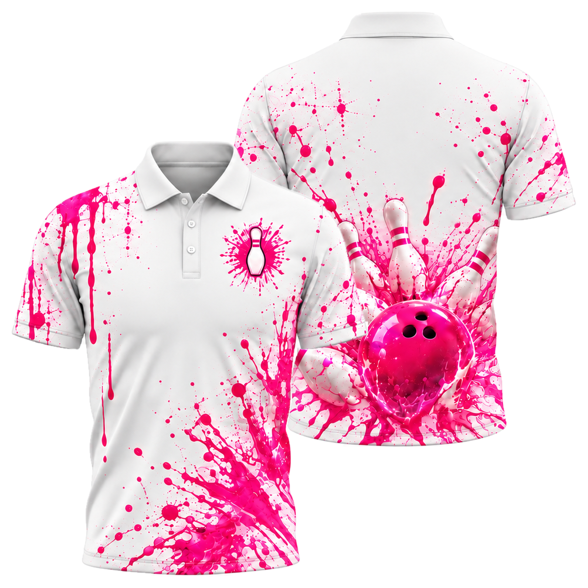 Pink Paint Blast Unisex Polo in Pink & White