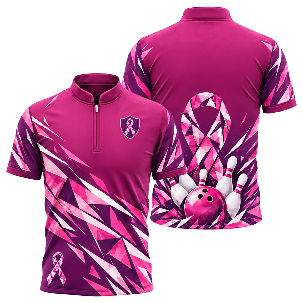 Pink Ribbon Shatter Bowling Jersey in Pink & Purple