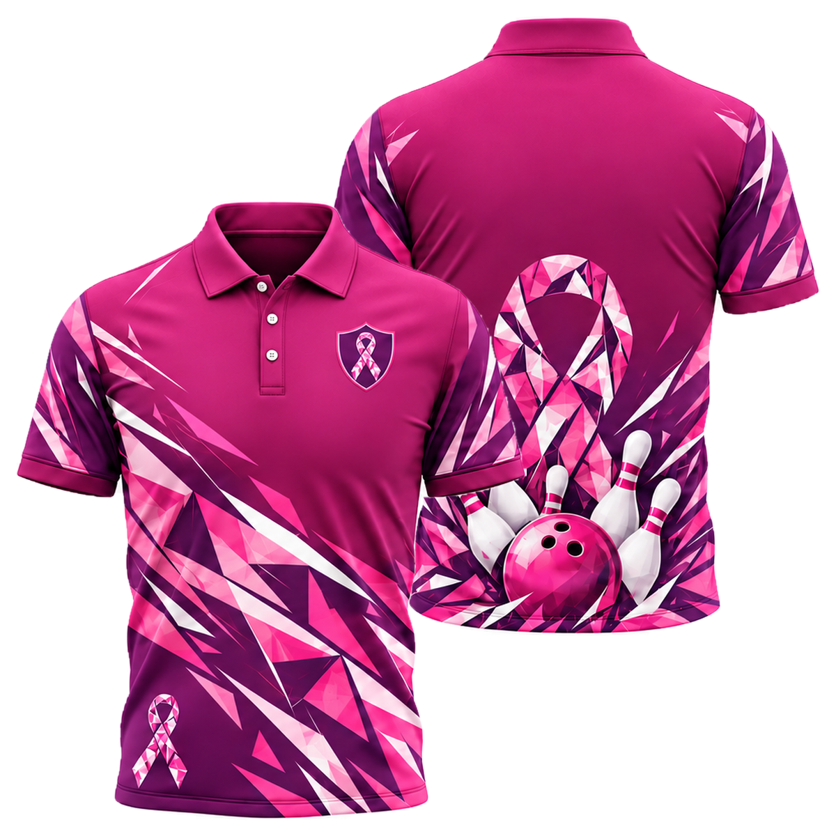 Pink Ribbon Shatter Unisex Polo in Pink & Purple