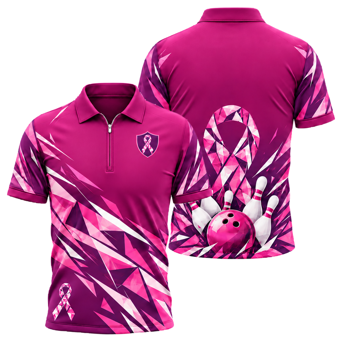 Pink Ribbon Shatter Quarter-Zip Polo in Pink & Purple