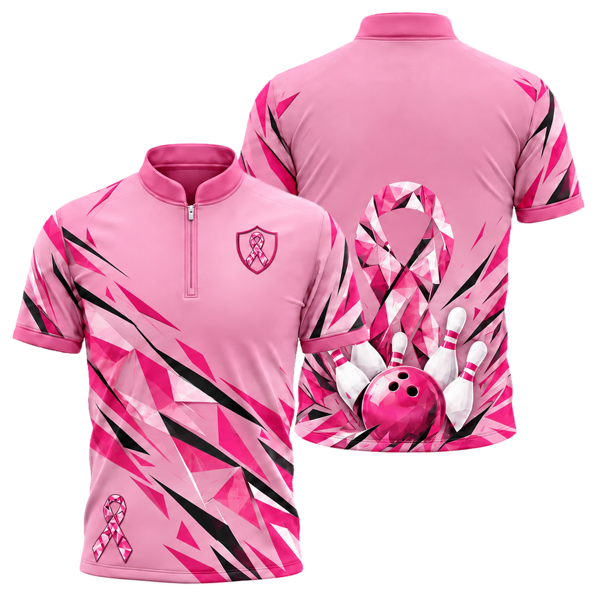 Pink Ribbon Shatter Bowling Jersey in Pink & White