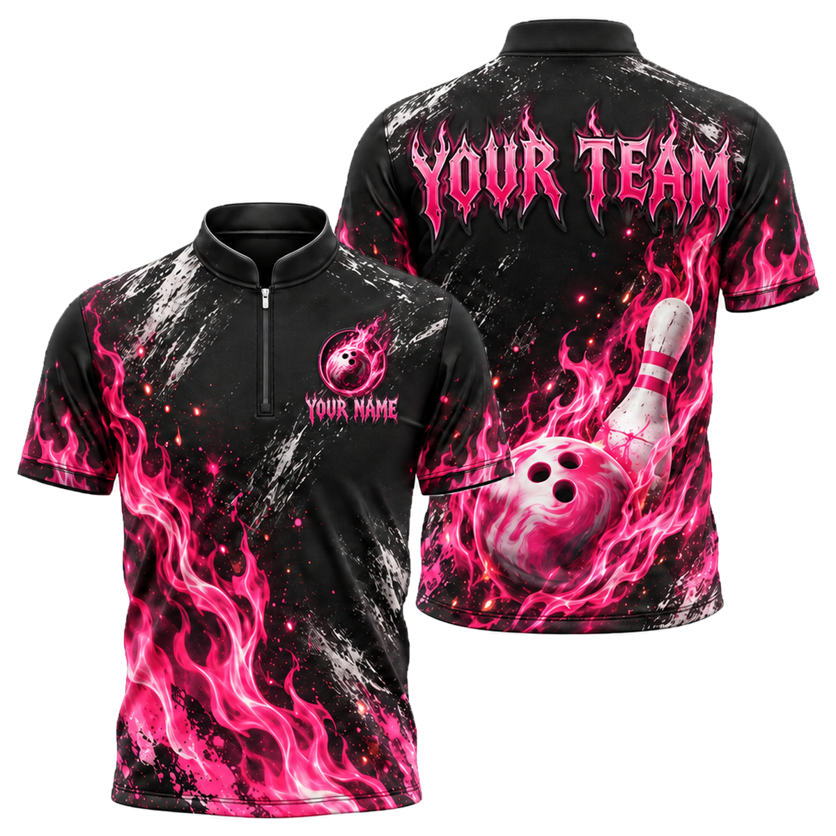 Pink Inferno custom bowling shirt personalized with name and team name
