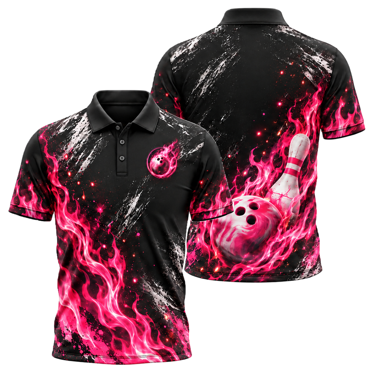 Pink Inferno Unisex Polo in Pink & Black