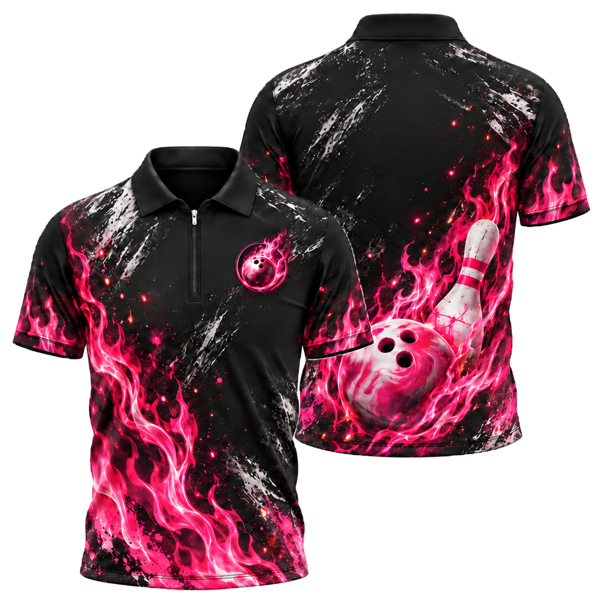 Pink Inferno Quarter-Zip Polo in Pink & Black