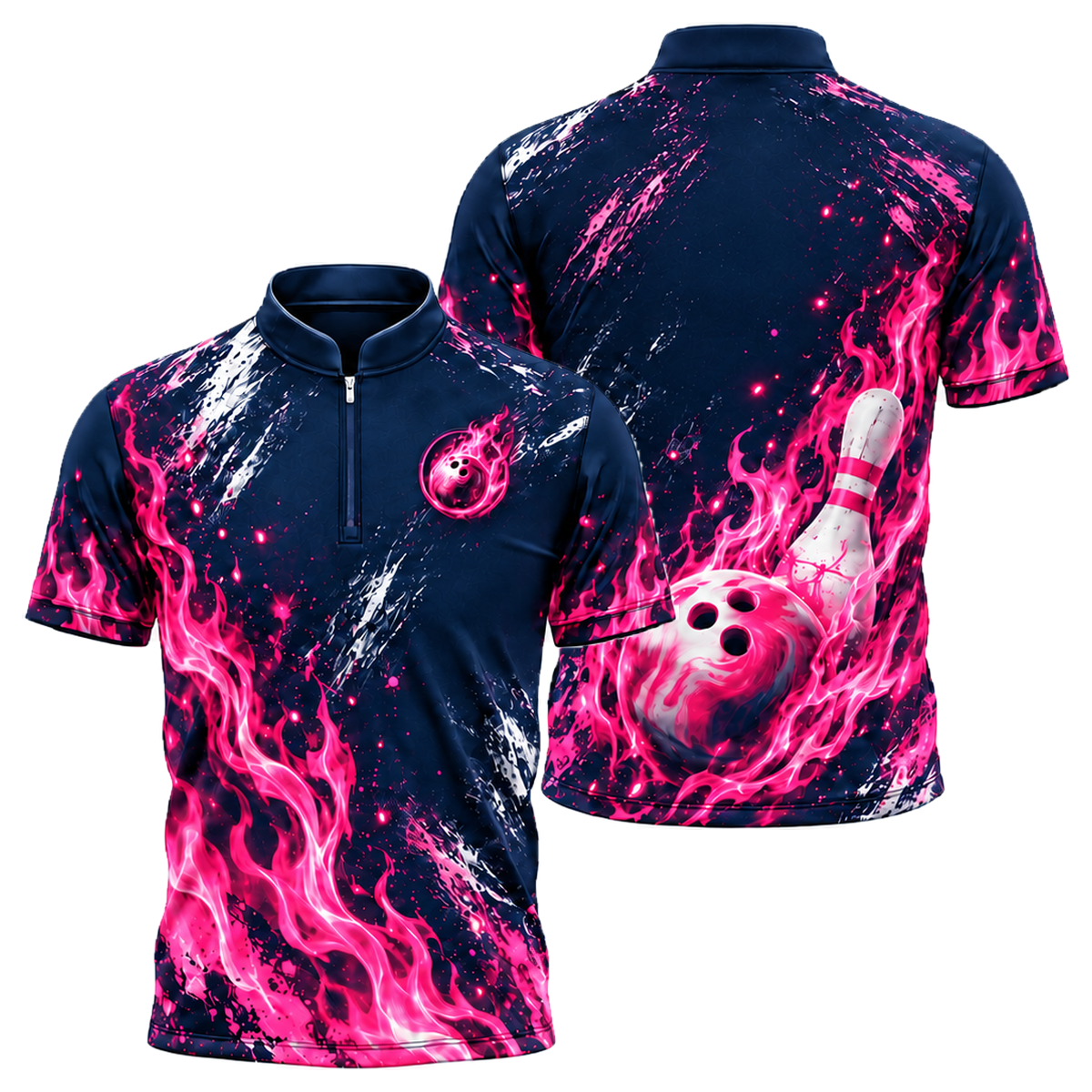 Pink Inferno Bowling Jersey in Pink & Navy