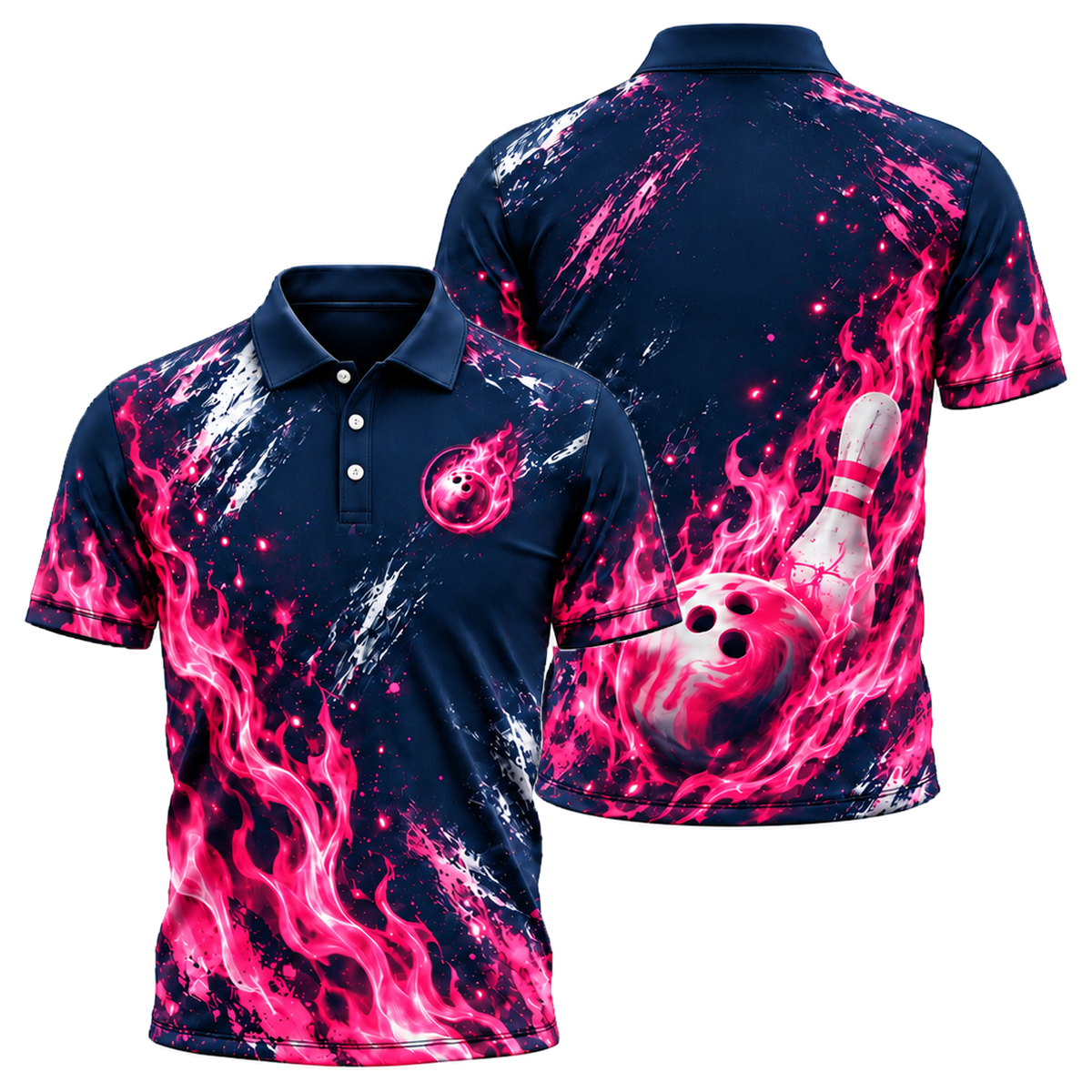 Pink Inferno Unisex Polo in Pink & Navy