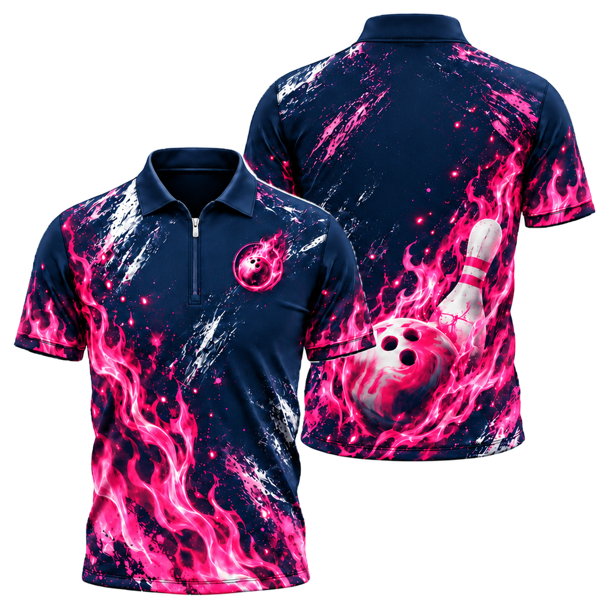 Pink Inferno Quarter-Zip Polo in Pink & Navy