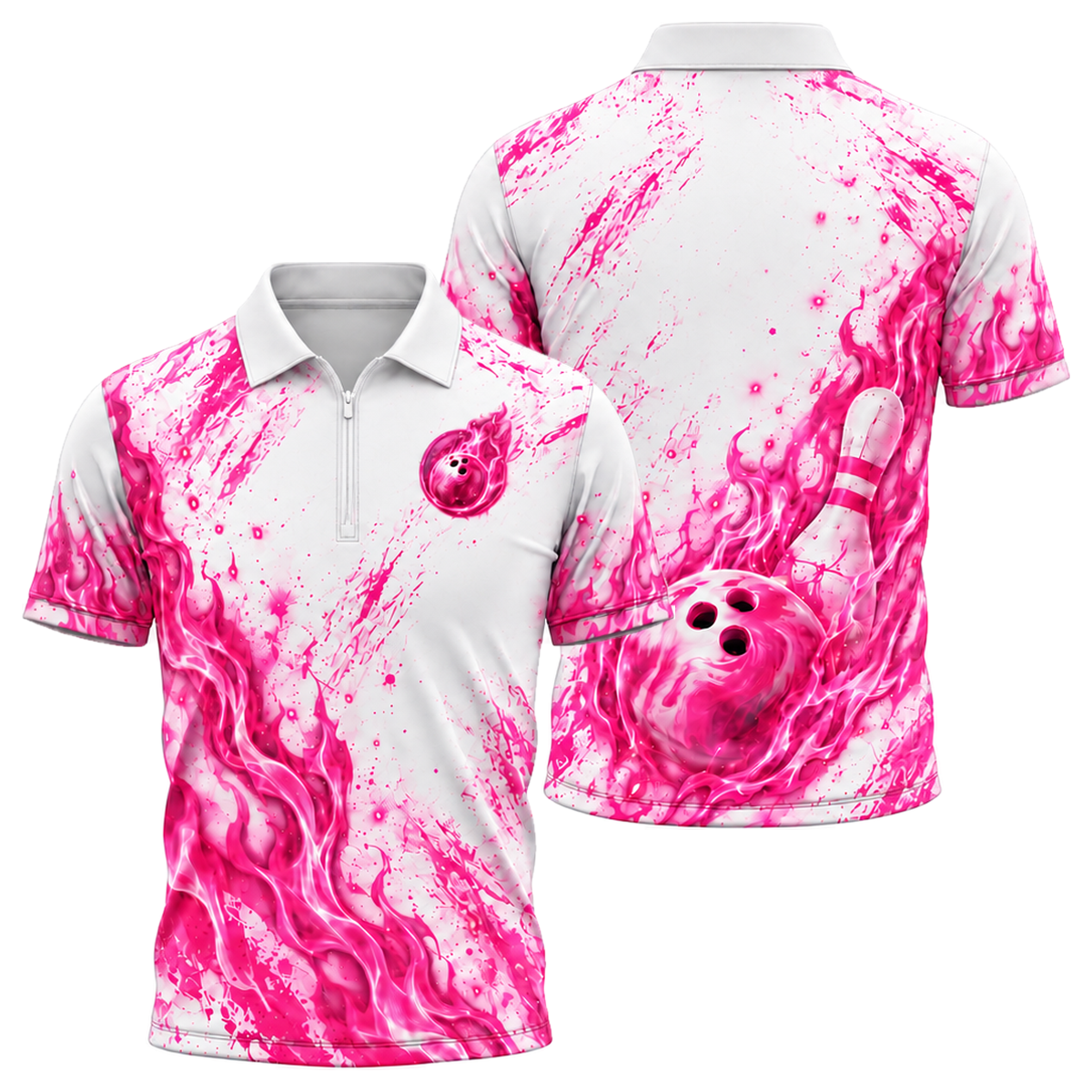 Pink Inferno Quarter-Zip Polo in Pink & White