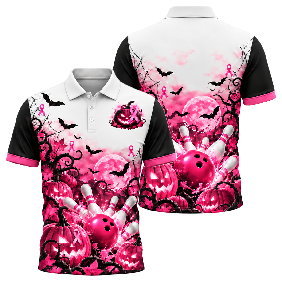 Pink Pumpkin Strike Unisex Polo in Pink & Black