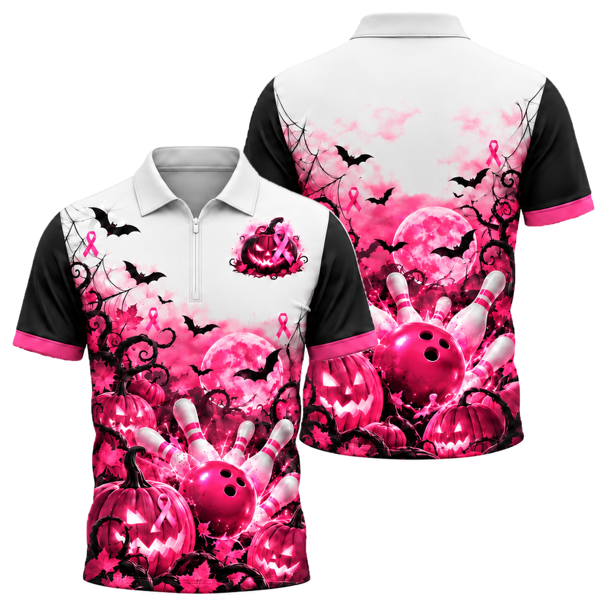 Pink Pumpkin Strike Quarter-Zip Polo in Pink & Black