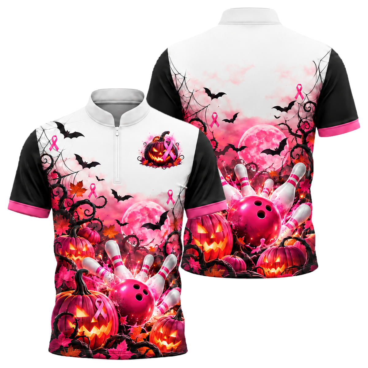 Pink Pumpkin Strike Bowling Jersey in Pink & White