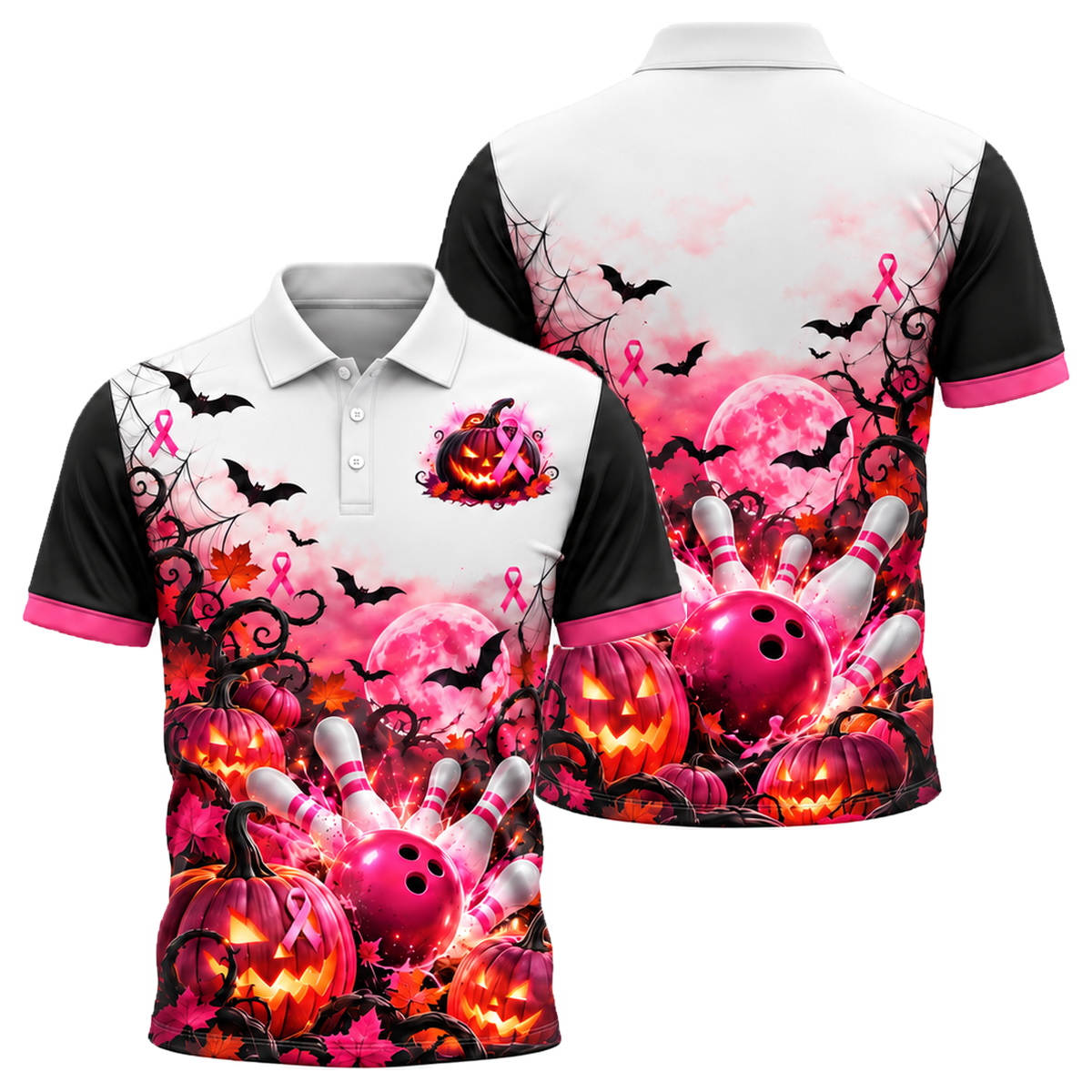 Pink Pumpkin Strike Unisex Polo in Pink & White