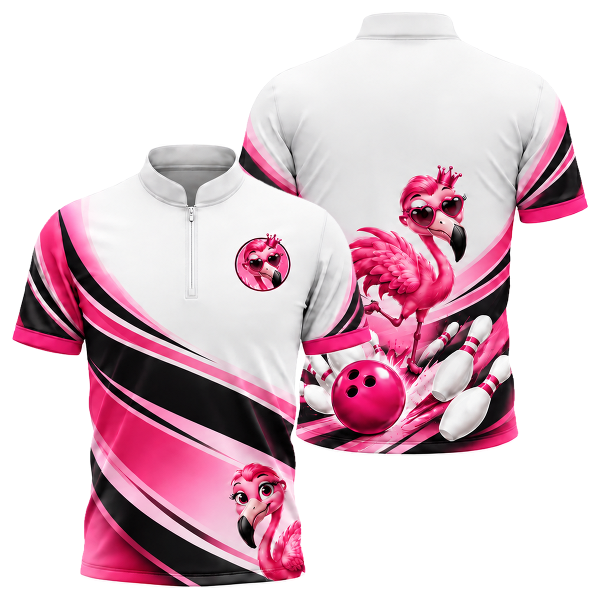 Flamingo Queen Strike Bowling Jersey in Pink & Black