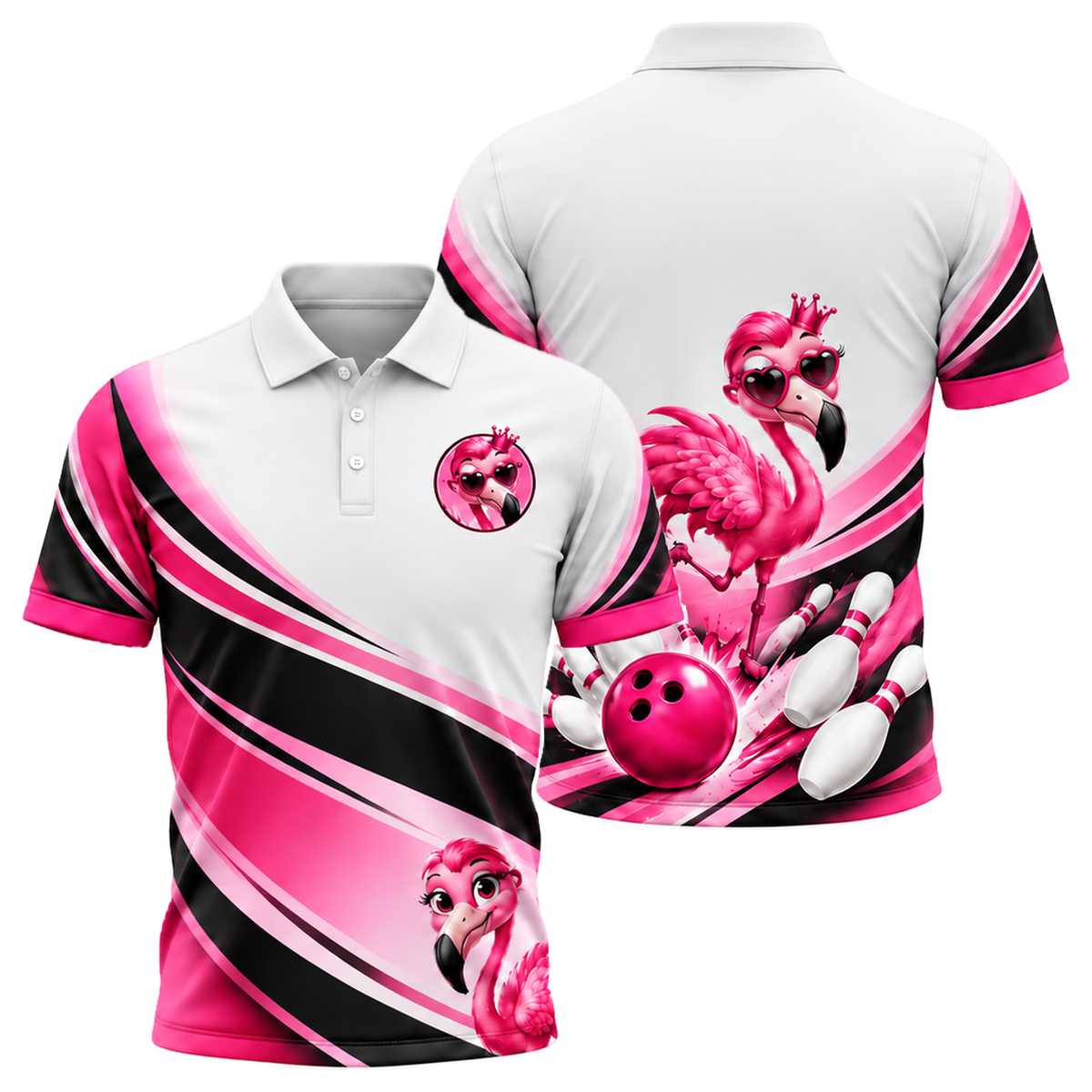 Flamingo Queen Strike Unisex Polo in Pink & Black