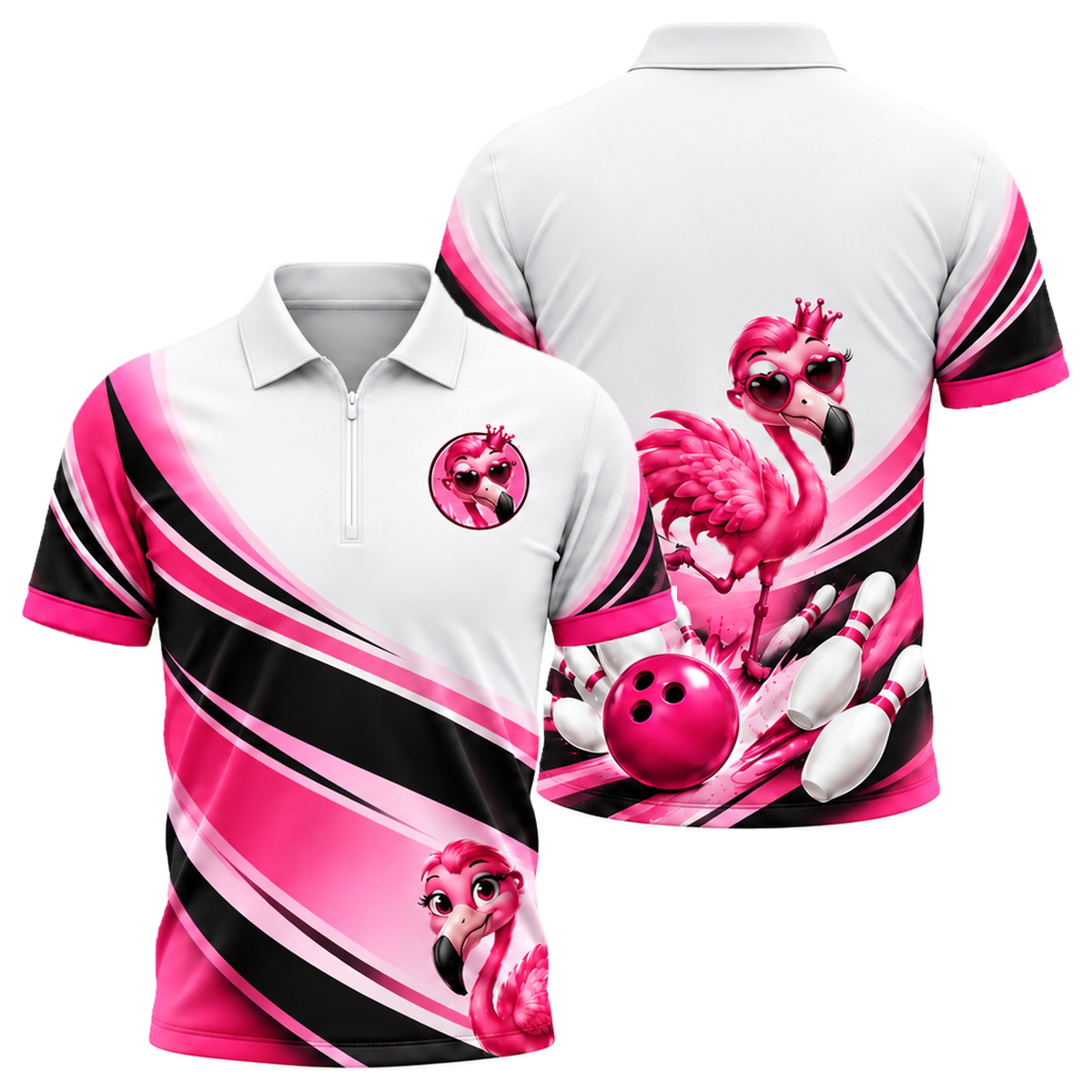 Flamingo Queen Strike Quarter-Zip Polo in Pink & Black