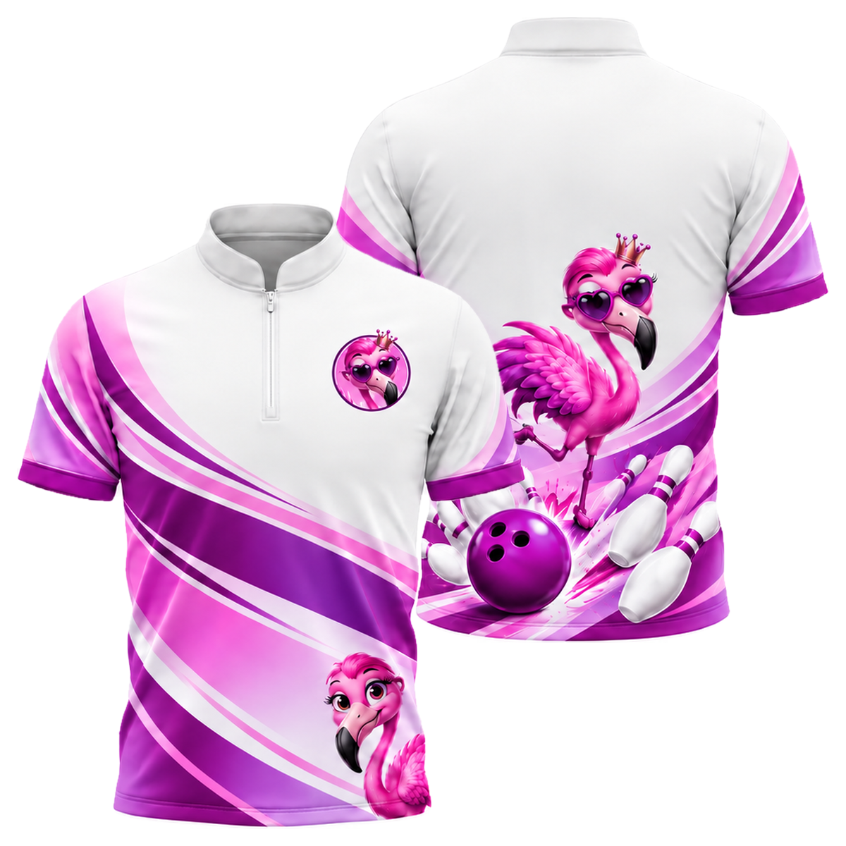 Flamingo Queen Strike Bowling Jersey in Pink & Purple