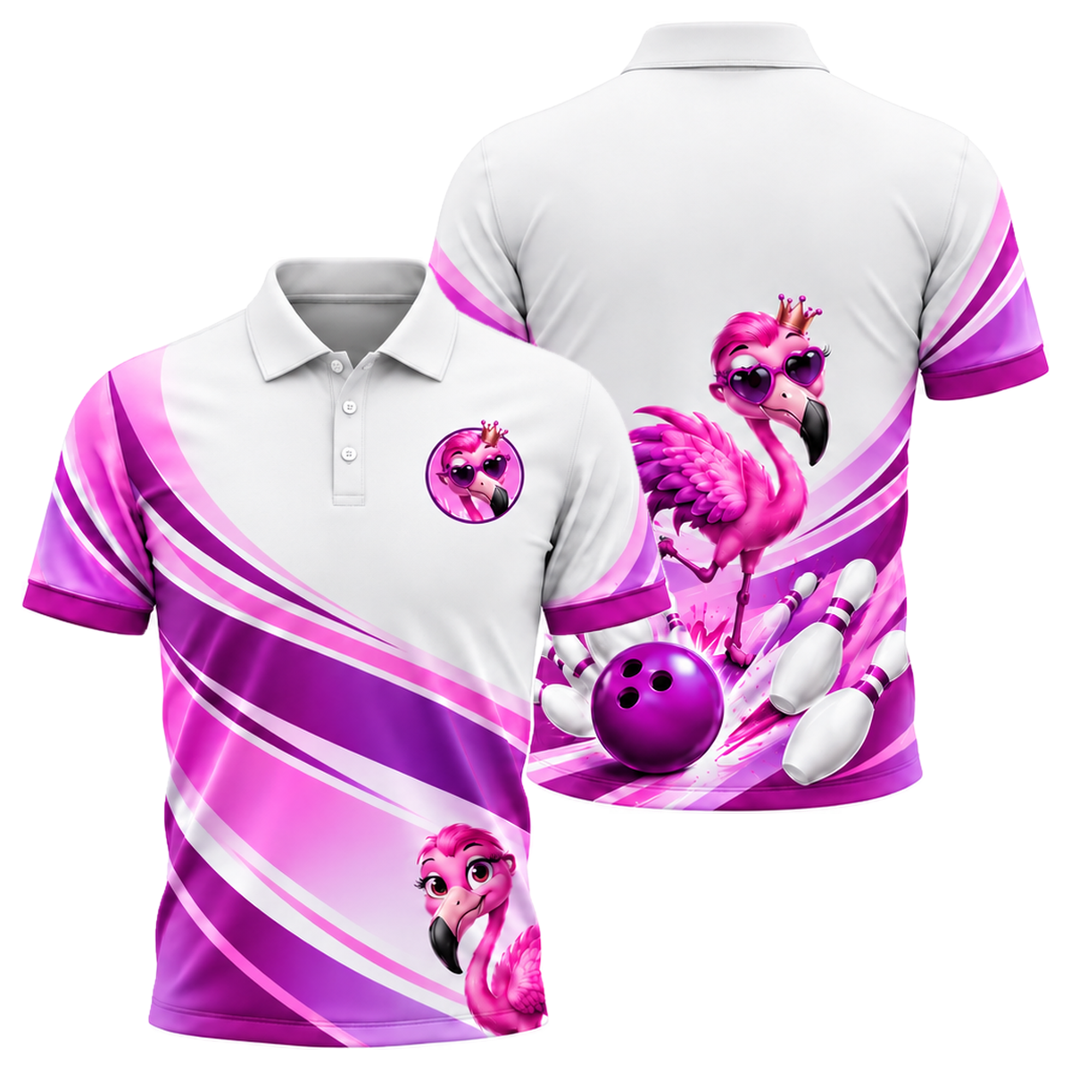 Flamingo Queen Strike Unisex Polo in Pink & Purple
