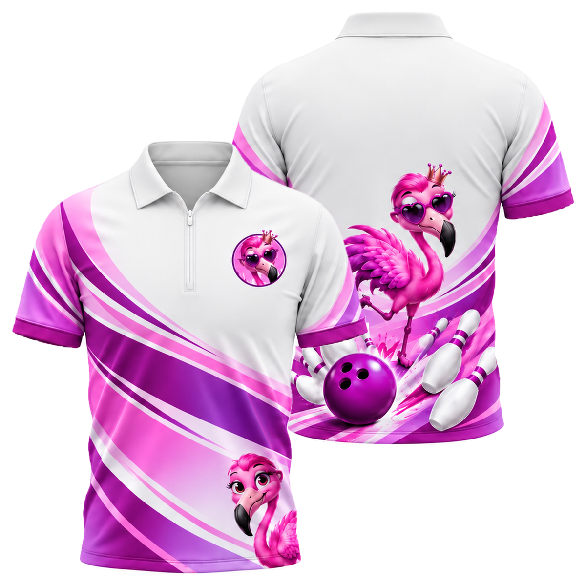 Flamingo Queen Strike Quarter-Zip Polo in Pink & Purple