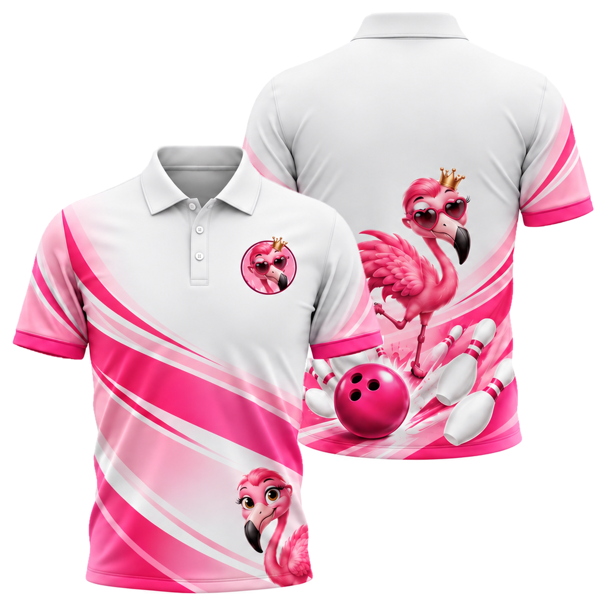 Flamingo Queen Strike Unisex Polo in Pink & White