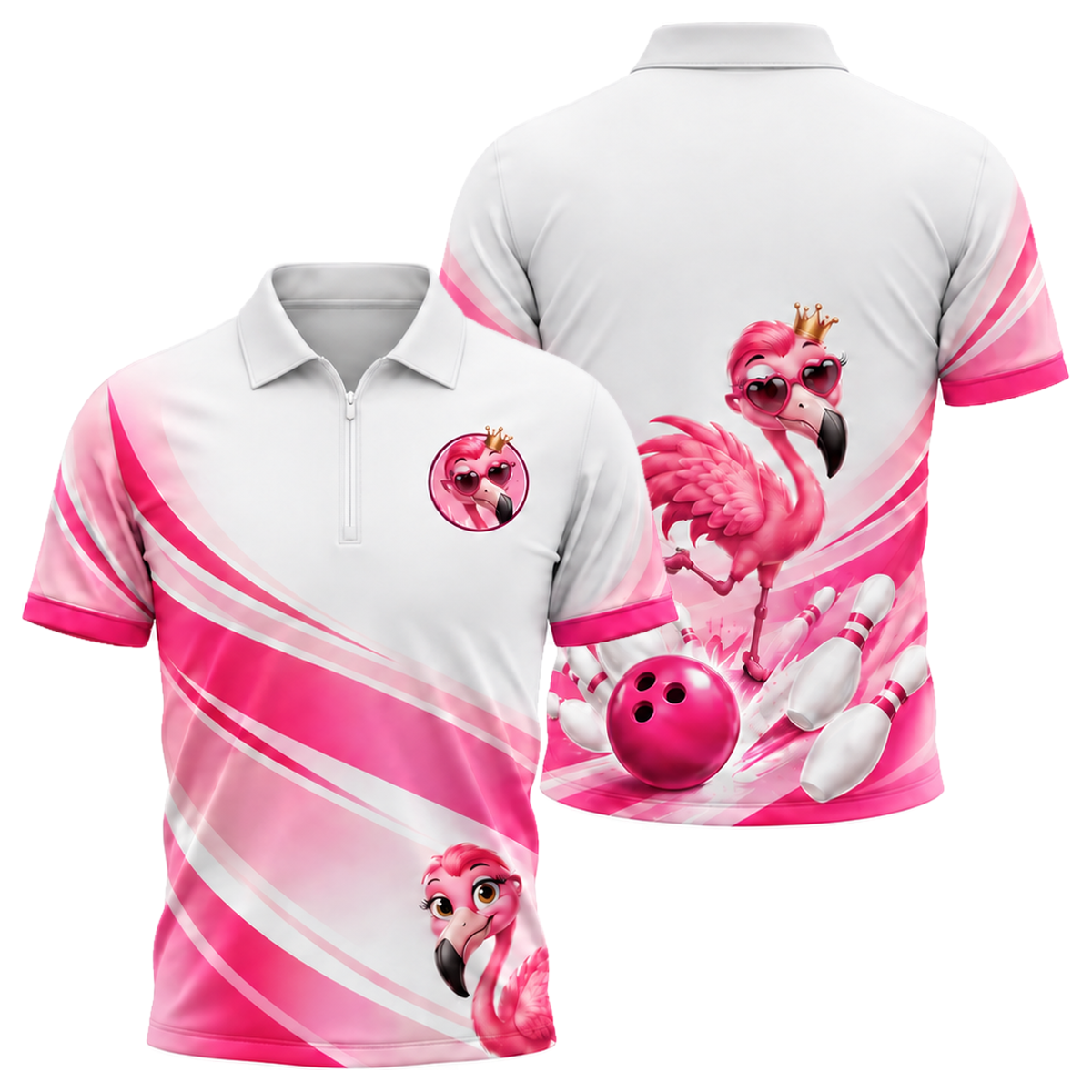 Flamingo Queen Strike Quarter-Zip Polo in Pink & White