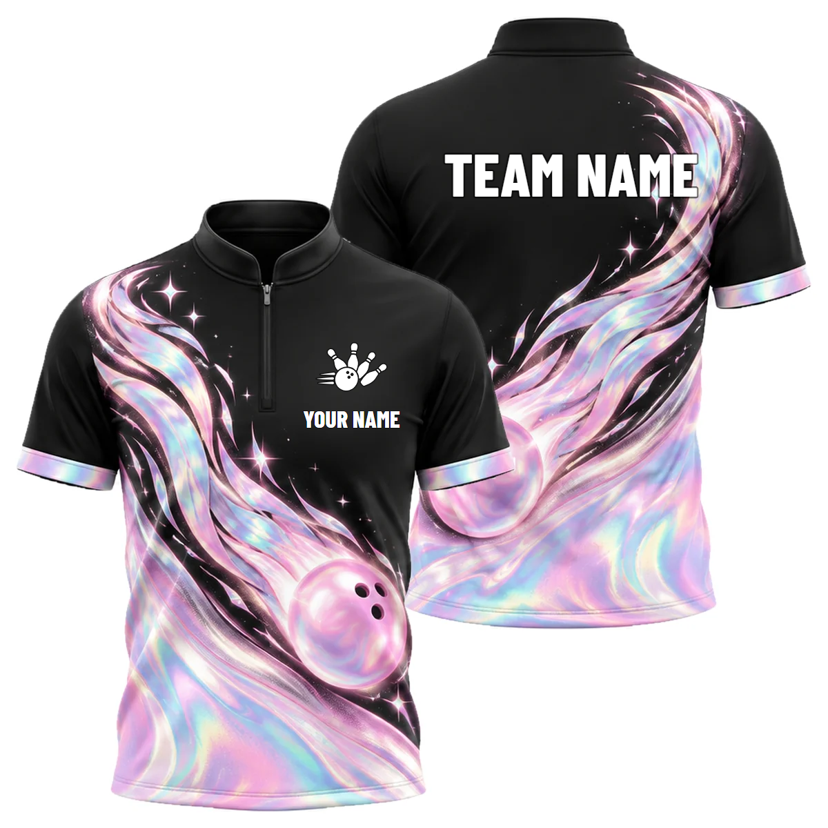 Holo Comet Bowler custom bowling shirt personalized with name and team name