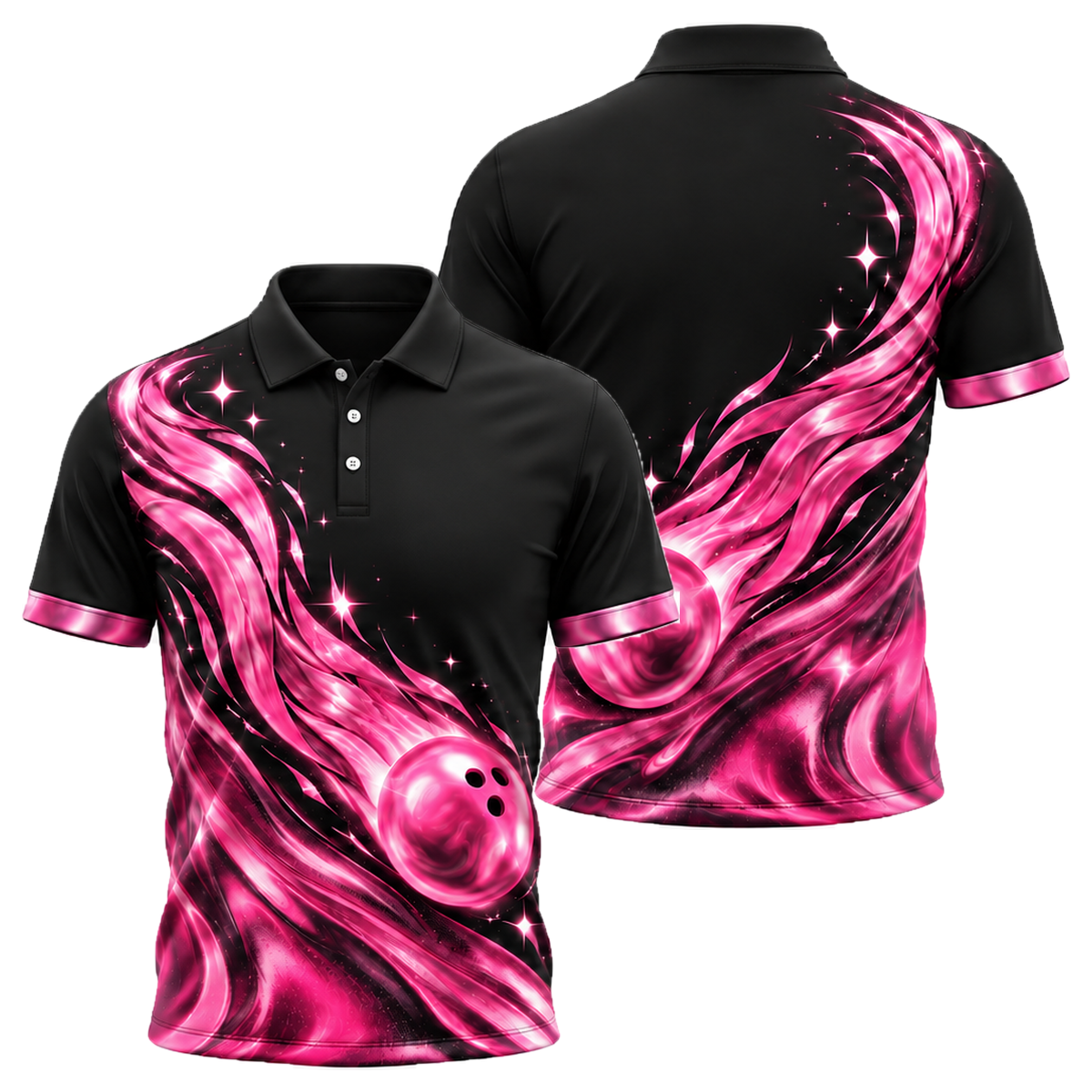 Holo Comet Bowler Unisex Polo in Pink & Black