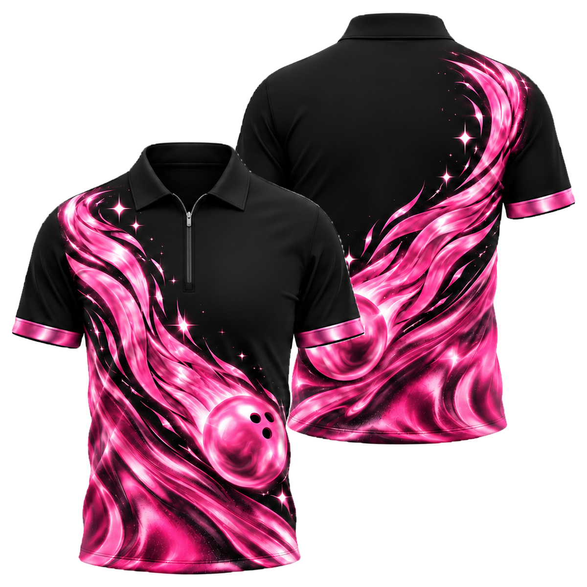 Holo Comet Bowler Quarter-Zip Polo in Pink & Black