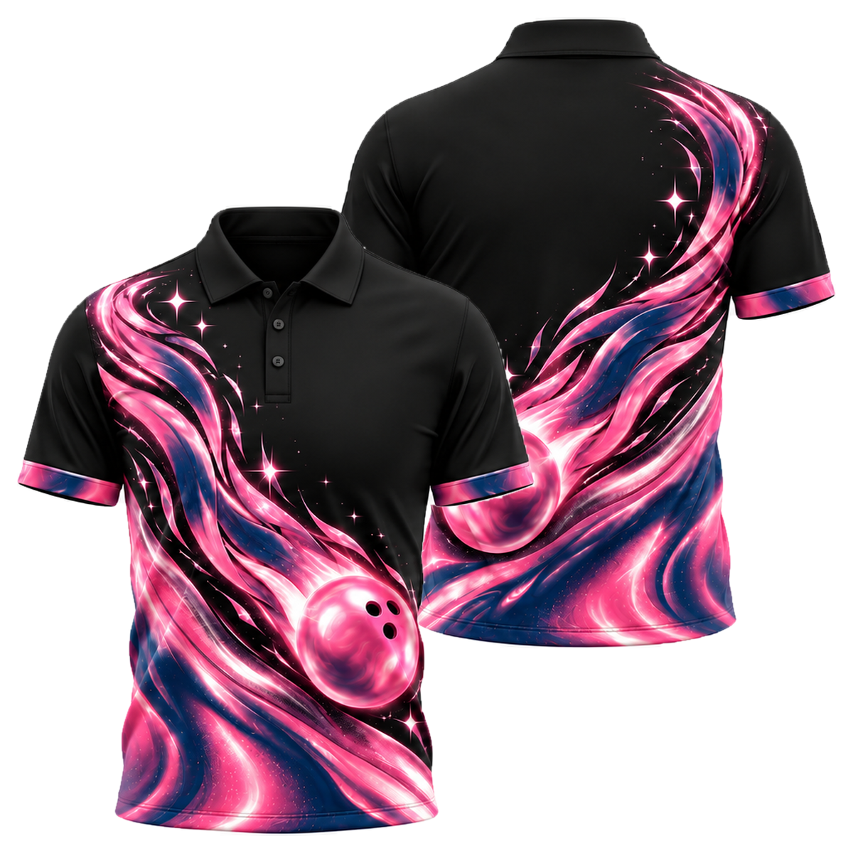Holo Comet Bowler Unisex Polo in Pink & Navy