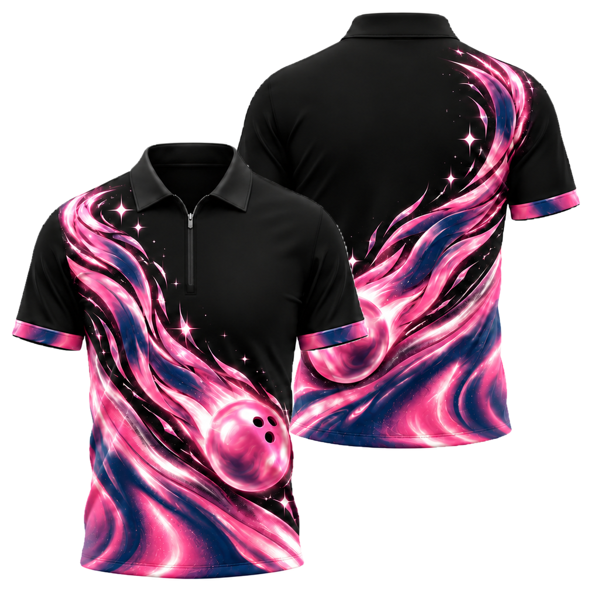 Holo Comet Bowler Quarter-Zip Polo in Pink & Navy